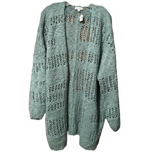 Bucket List Oversized Green Crochet Cardigan Knit NWT Small